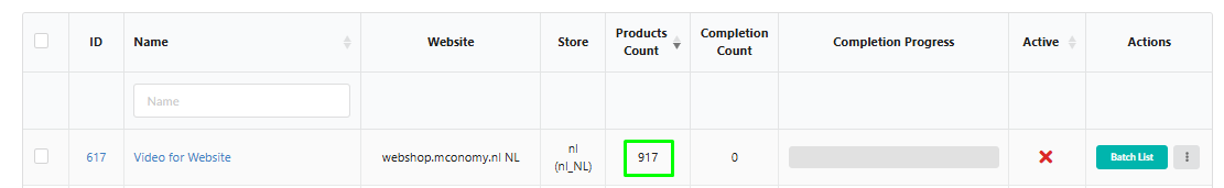 Product count column in Image and Video Flow list in Fozzels
