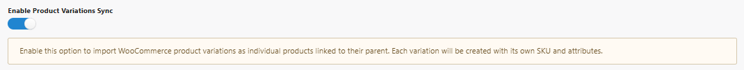 WooCommerce product variation sync settings in Fozzels