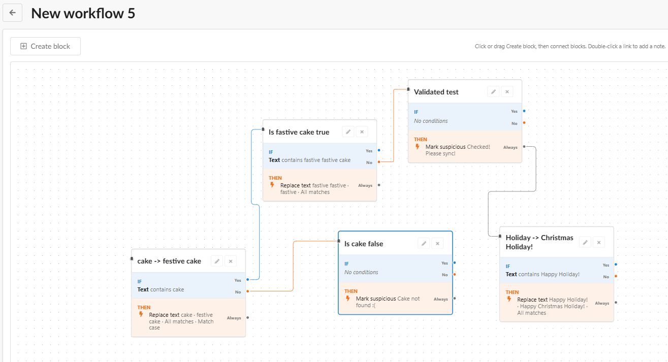 Éditeur de workflow avec des blocs SI / ALORS enchaînés