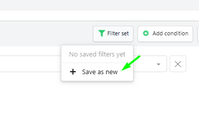 Enregistrer une combinaison de filtres via Filter set, Save as new