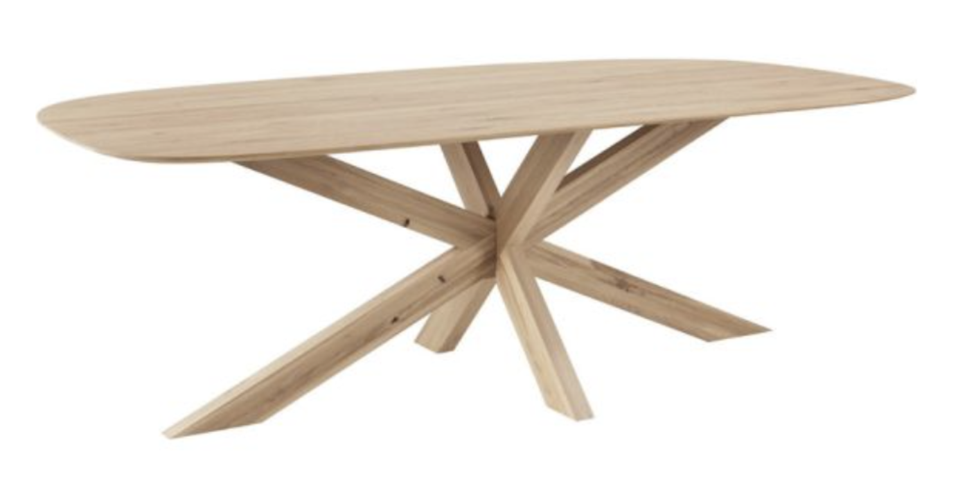 Oval oak dining table product photo on white background