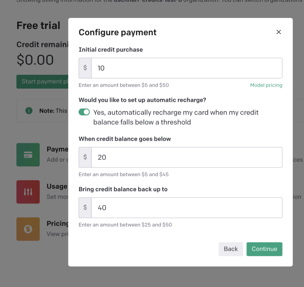 OpenAI billing auto-recharge