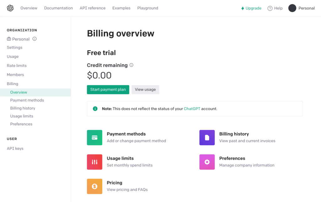 OpenAI billing overview