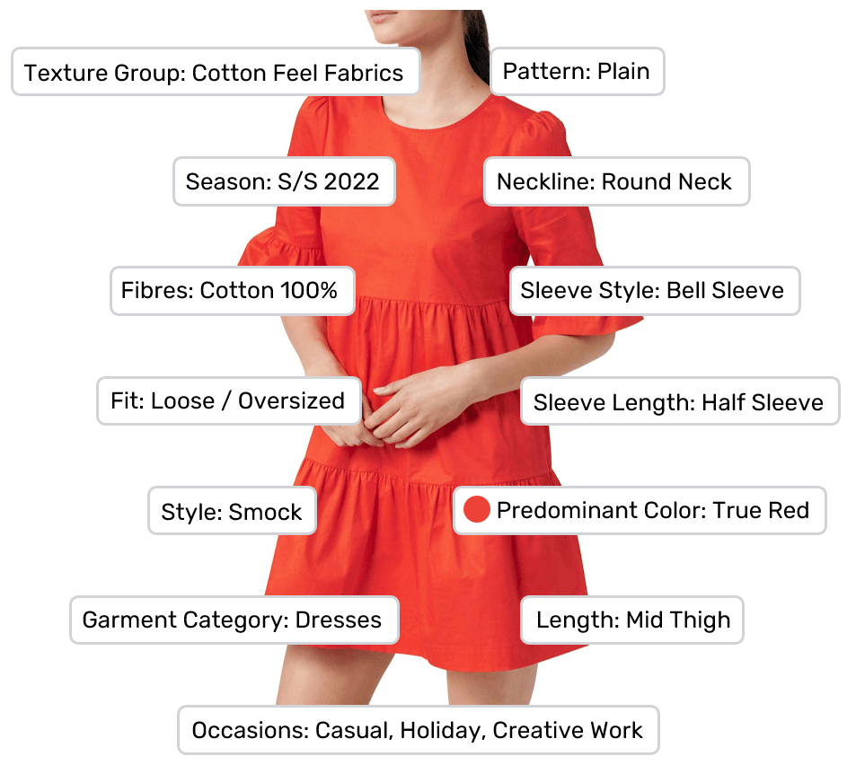 Image of dress with attribute labels