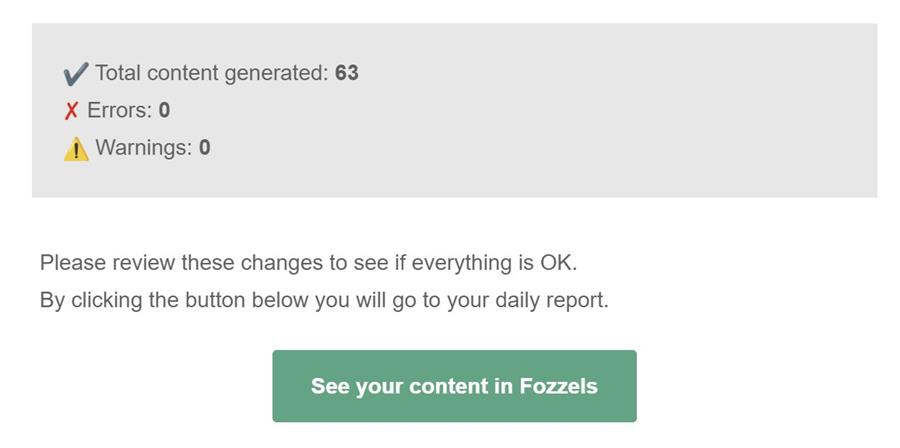 Fozzels screenshot daily email