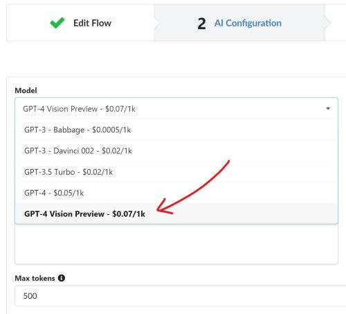 Capture d'écran de l'interface utilisateur de Fozzels, sélectionnez le modèle OpenAI